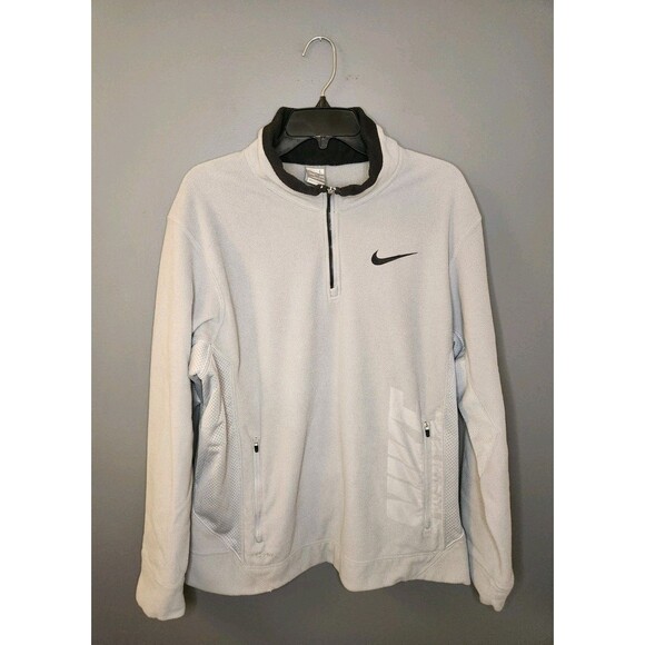 Vintage Nike Sweatshirt Mens L Gray Fleece 1/4 Zip Therma-Fit Mock Neck Pullover - Picture 2 of 9